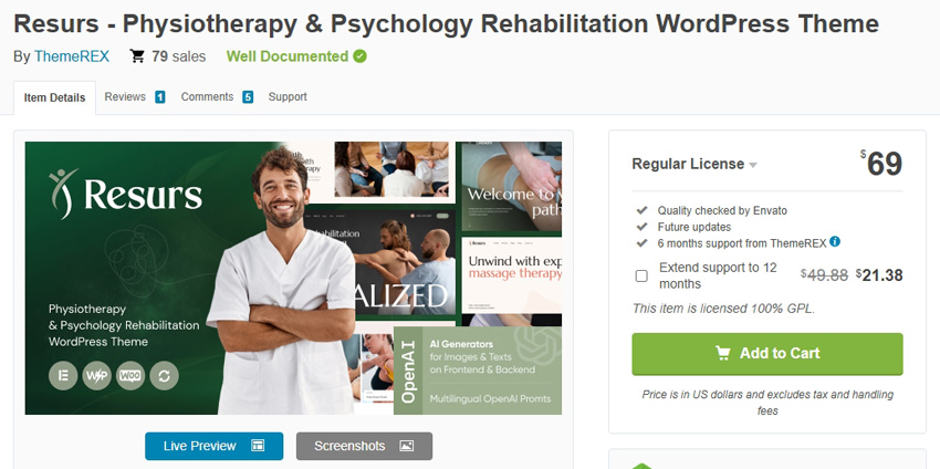 Resurs - Physiotherapy & Psychology Rehabilitation WordPress Theme