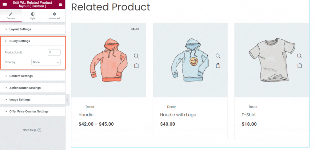 related product layout custom