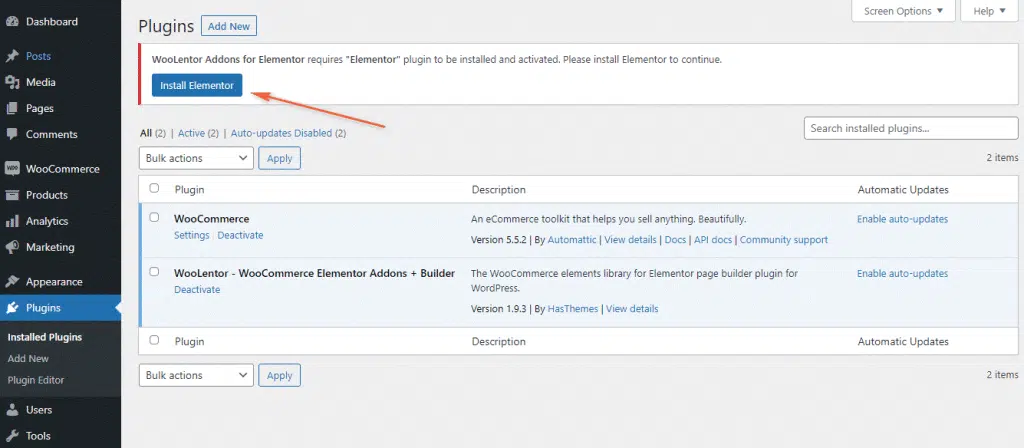 Woolentor plugin Install