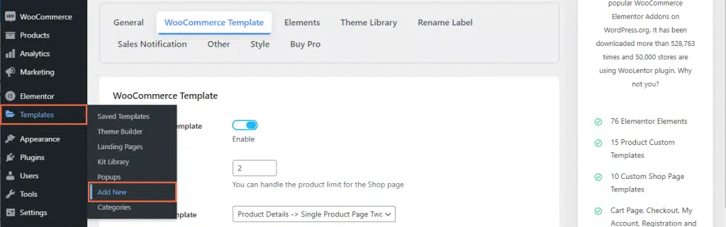 WooLentor new template create.