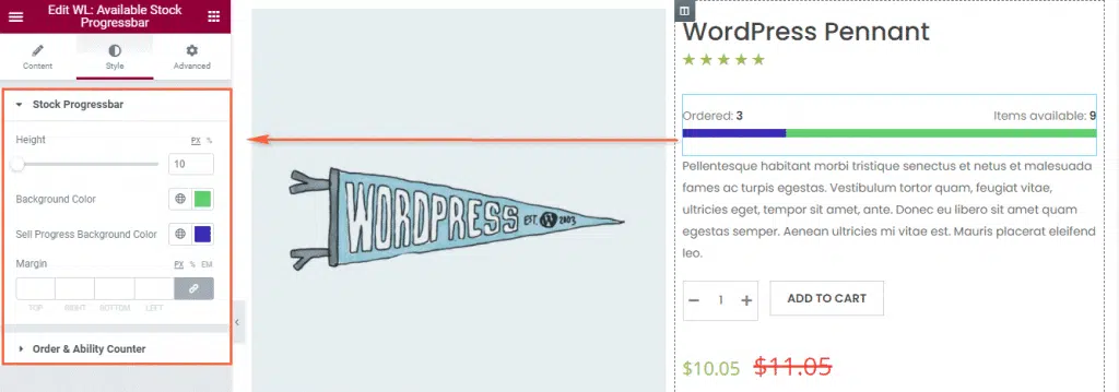 Woolentor Stock Progress Bar