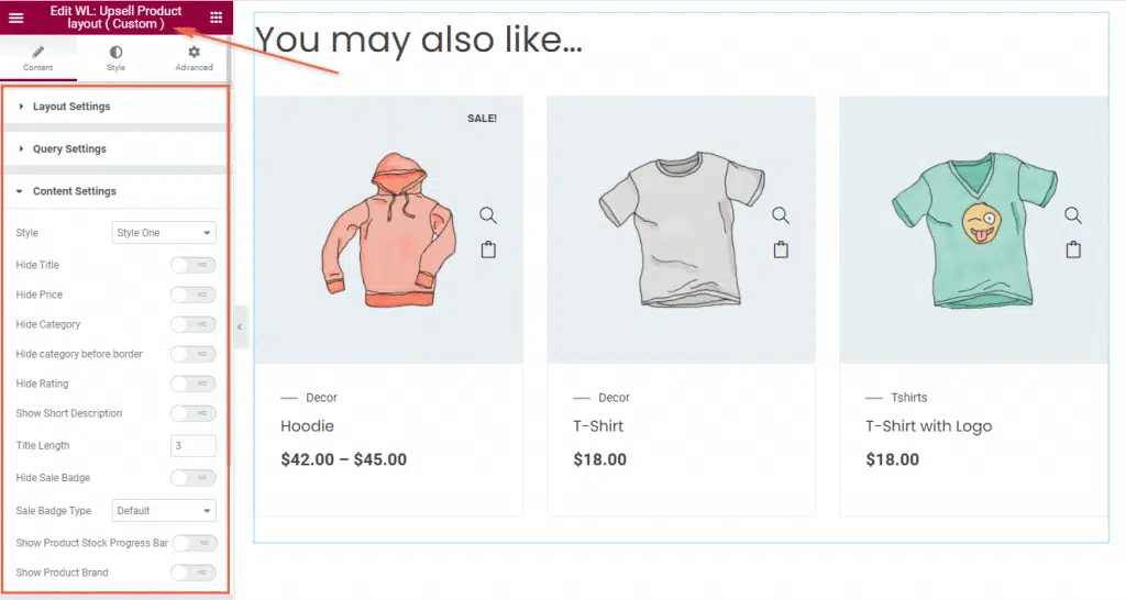 Woolentor Upsell Product layout Custom
