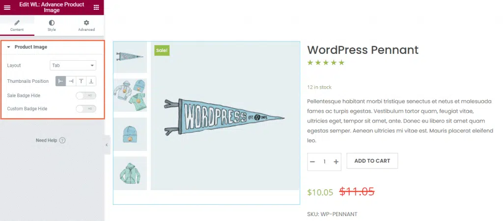 Woolentor advanced Product Image widget
