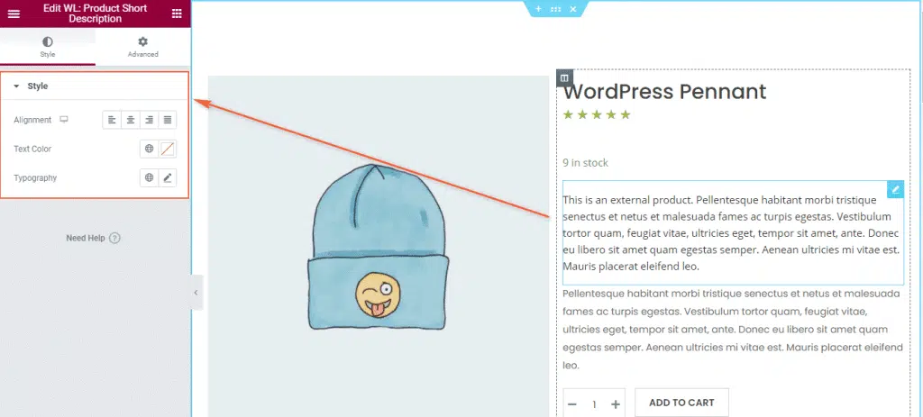 woocomerce product short description woolentor