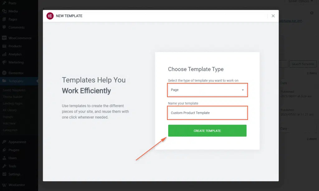 woolentor choose template type