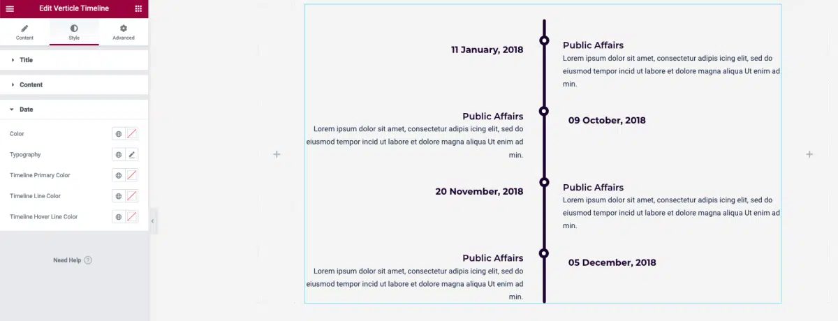 HT Mega elementor timeline widget style