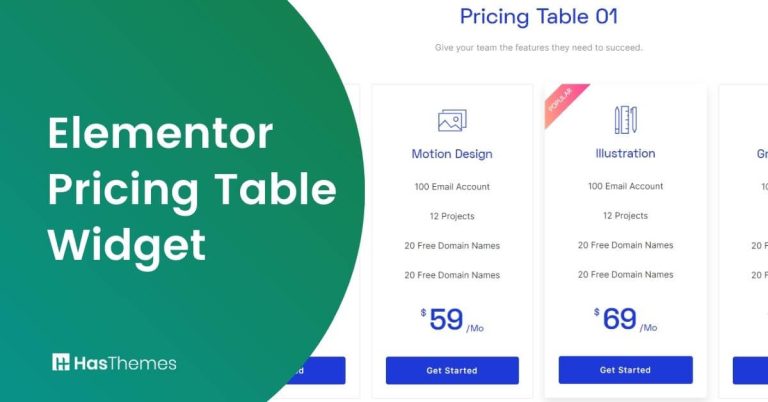 Elementor Pricing Table Widget