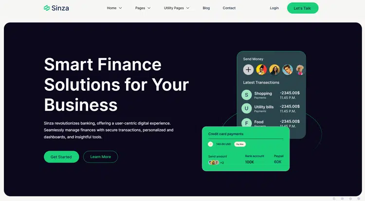 Sinza Finance Website Template