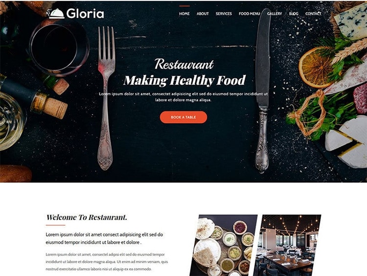 Gloria Restaurant Landing Page Bootstrap 4 Template