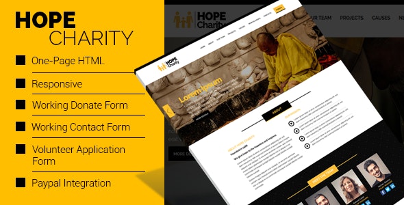 Hope Charity - One-Page Non Profit Website Template HTML