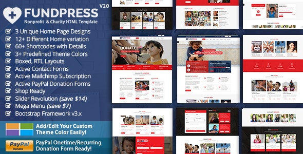 Charity, Nonprofit & Crowd funding HTML5 Template – FundPress Charity