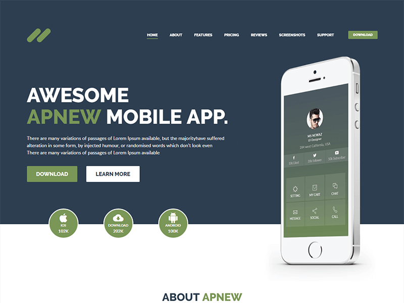Apnew – App Landing Page HTML5 Template