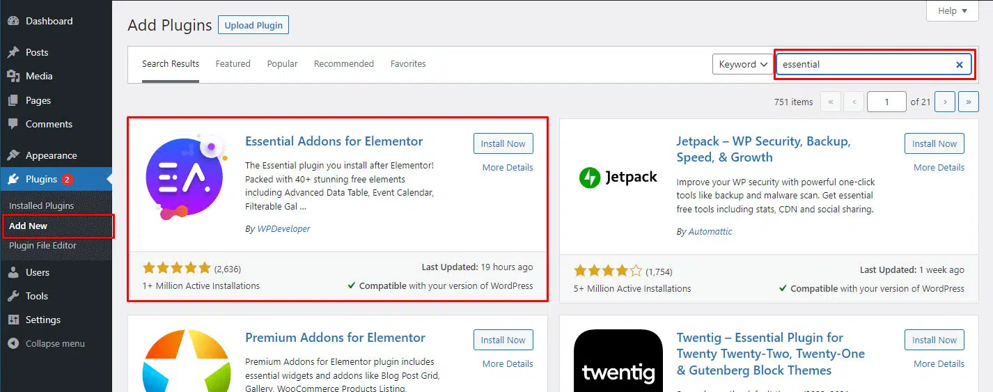 essential addon plugins install