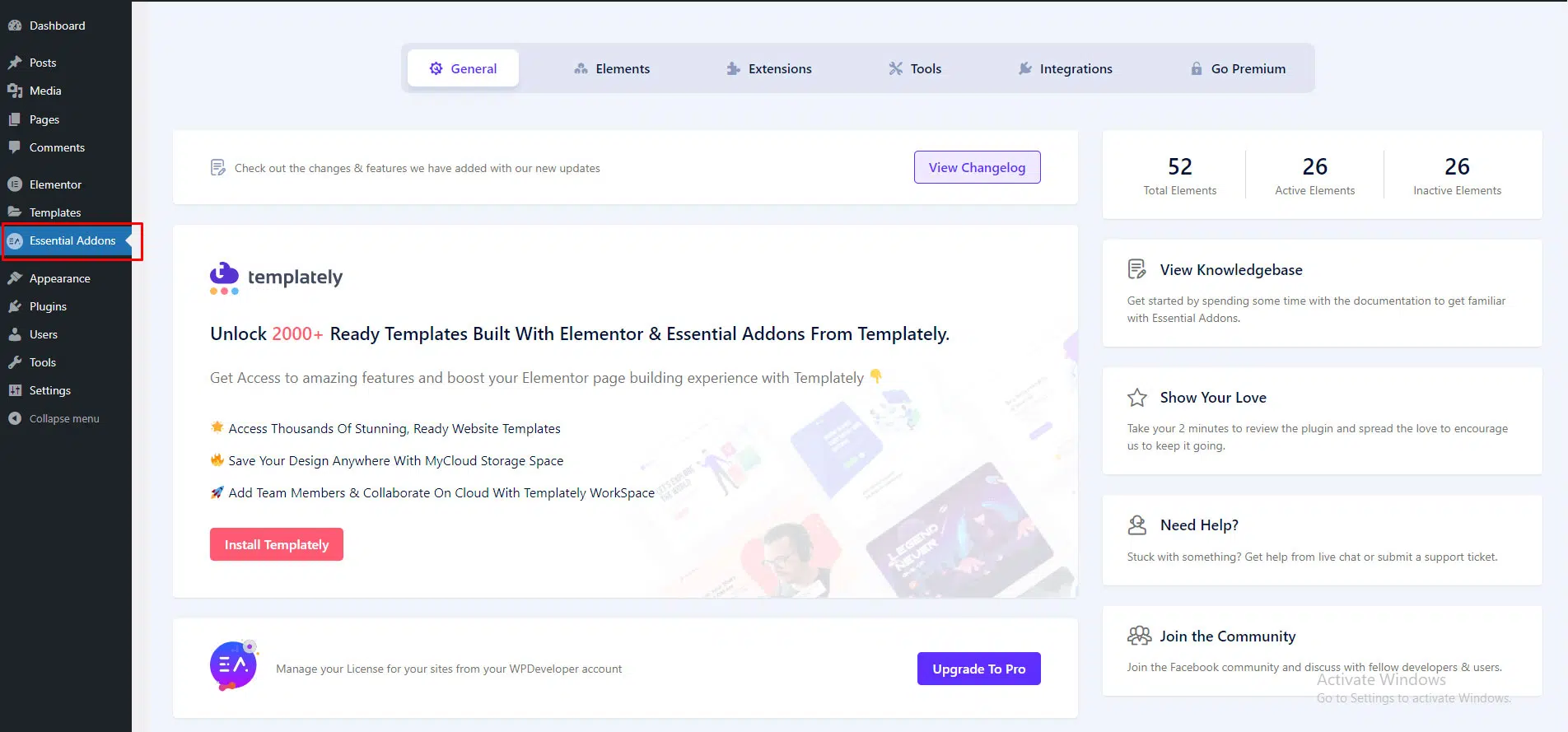 essential addons plugins settings 