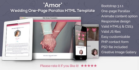 Amor – Parallax Animated Wedding HTML Template