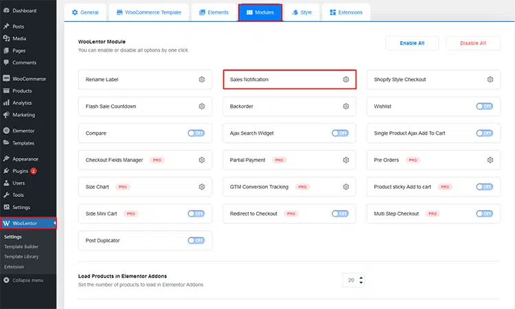 The Settings in Live Sales Notification Module