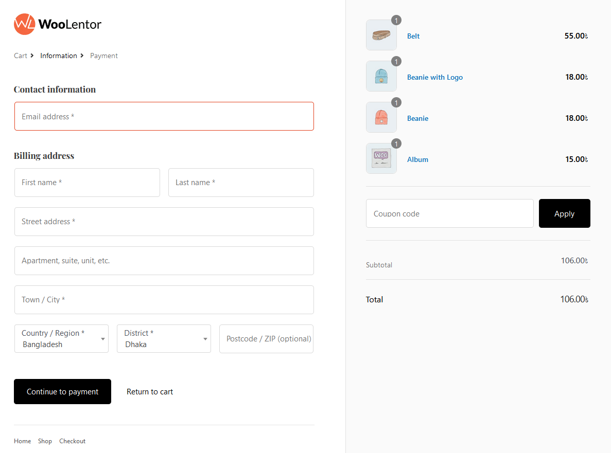 Go to the Checkout Page of the WooCommerce Store and Modify the Contents