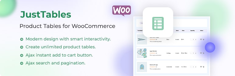 JustTables - WooCommerce Product table