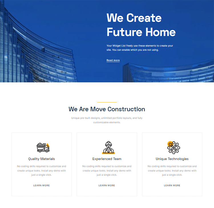 Elementor Construction Home page Templates by Move Addons