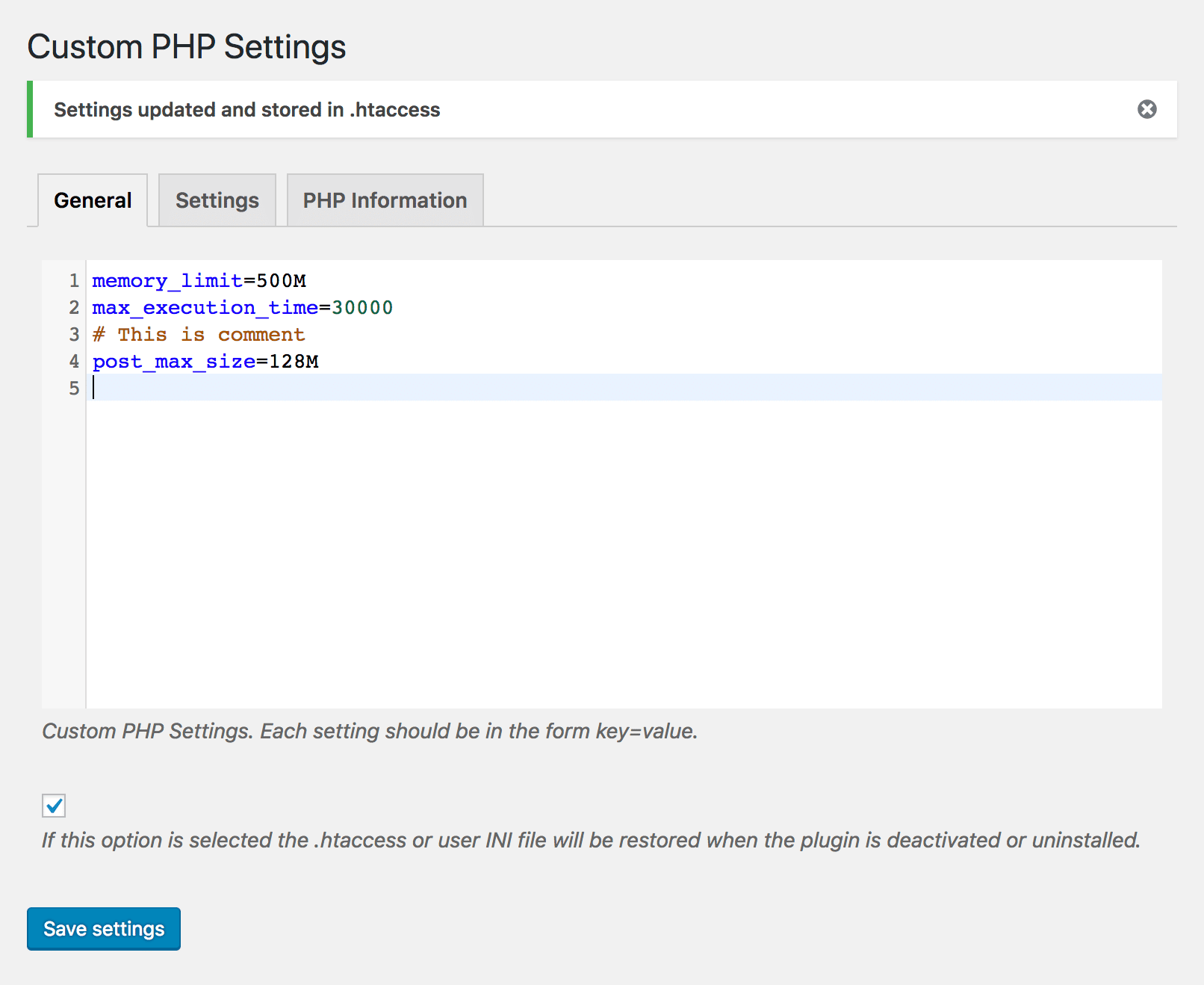 Custom PHP Settings