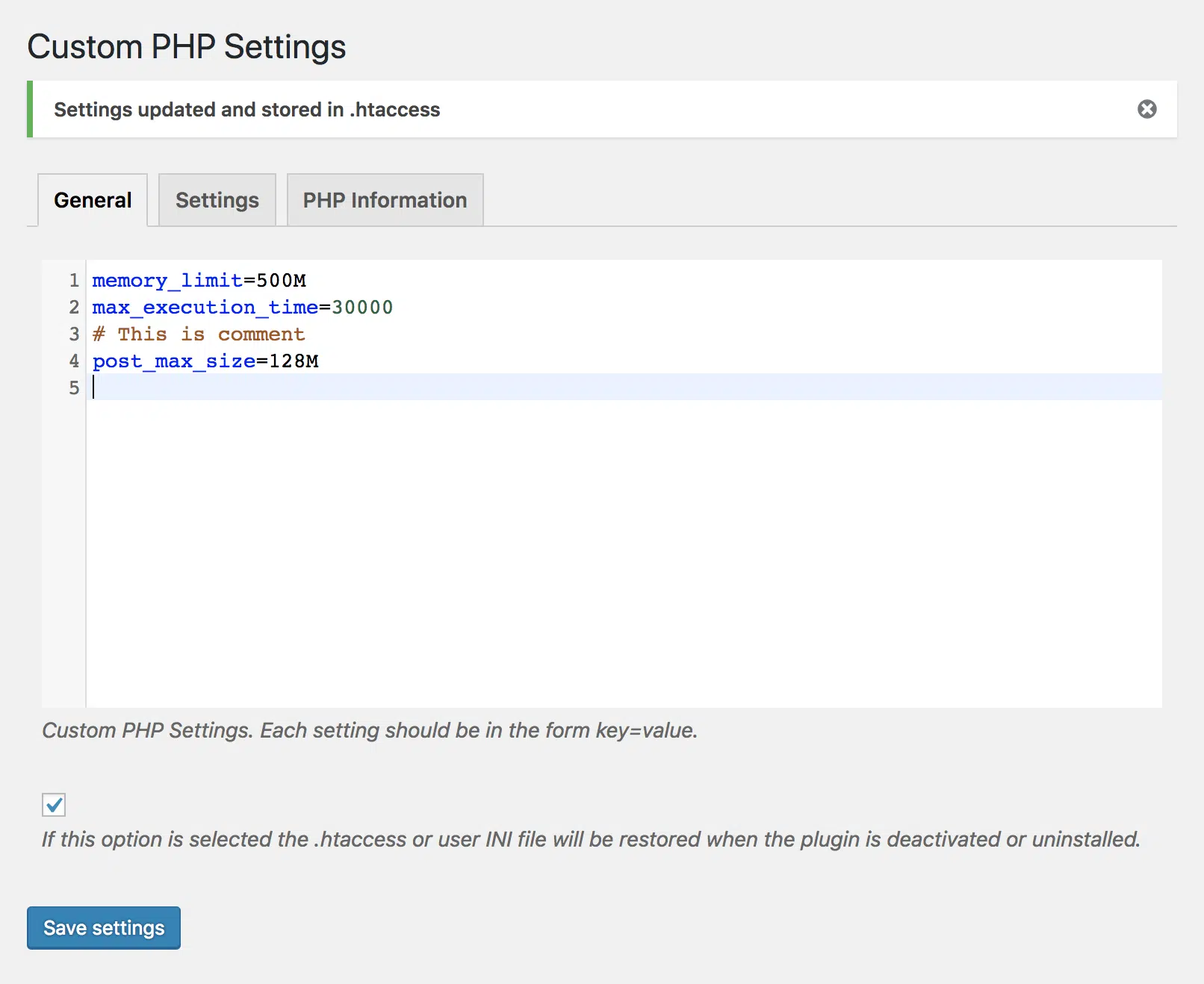Custom PHP Settings