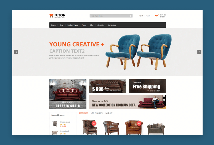 Futon – Furniture eCommerce Bootstrap 4 Template