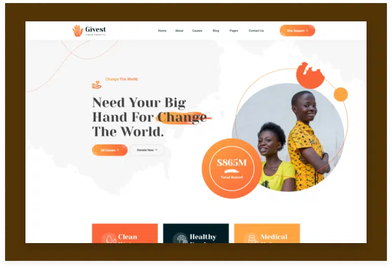 Givest - Non-Profit Organization Website Template on React Gatsby