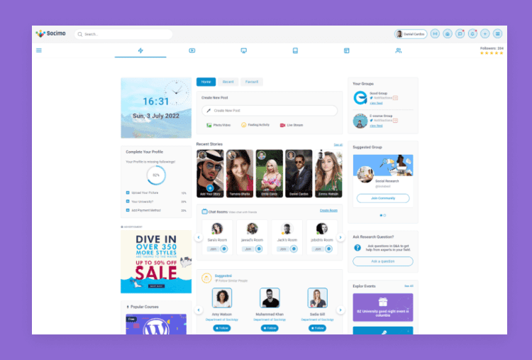 Socimo - Social Network Community with Online LMS Market Place Template