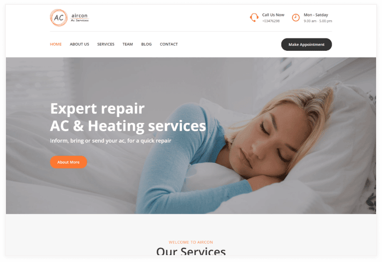 Aircon - Air Conditioning & Heating Bootstrap 4 Template
