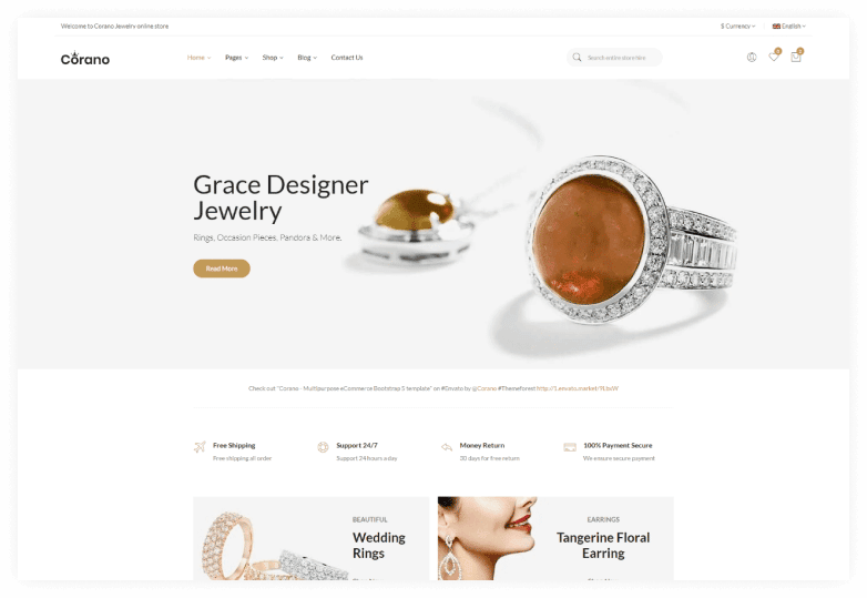 Corano - Jewellery eCommerce Bootstrap 4 HTML Template