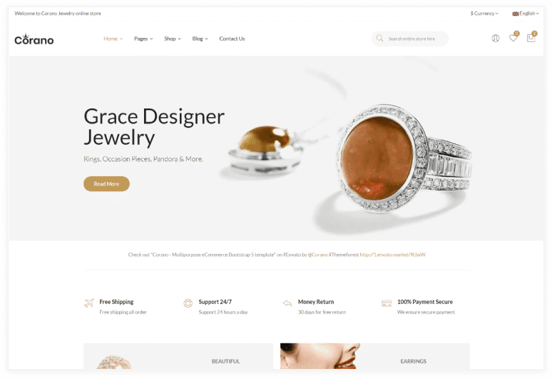 Corano – Jewellery eCommerce Bootstrap 4 HTML Template