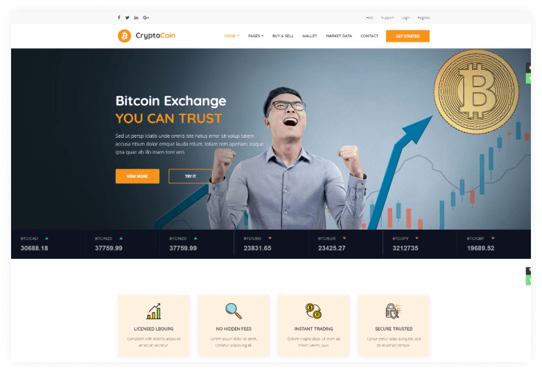 CryptoCoin Bitcoin Crypto Currency Wallet and Mining Template 