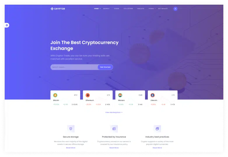 Cryptor - NFT Marketplace & Cryptocurrency ICO Landing Template
