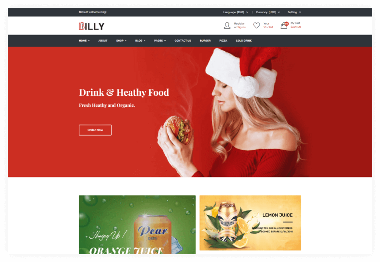 Billy - Food & Drink eCommerce Bootstrap4 Template