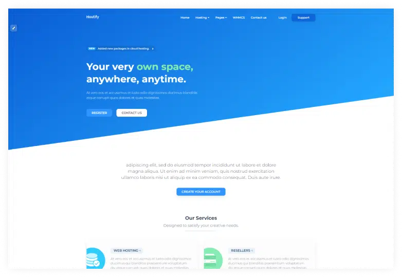 Hostify — Hosting HTML & WHMCS Template