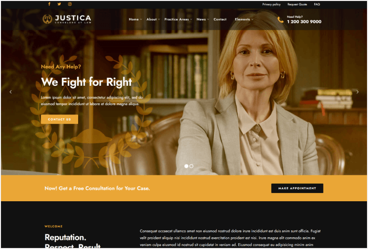 Justica - Lawyer, Attorney, and Law Firms Website Template