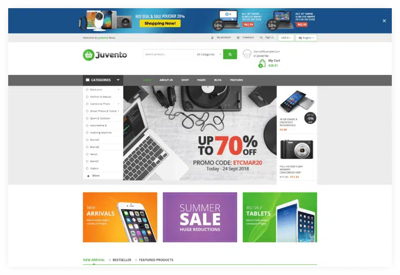 Juvento - Electronics, Furniture, Sports Store Shopify Theme