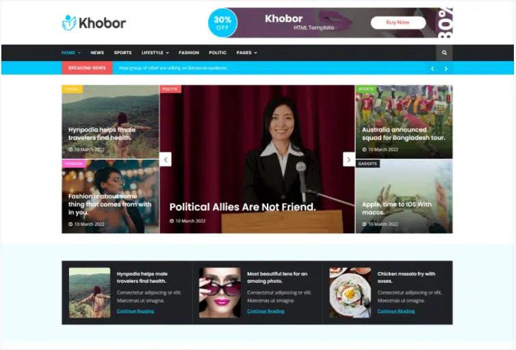 Khobor – Magazine & Newspaper HTML Template 