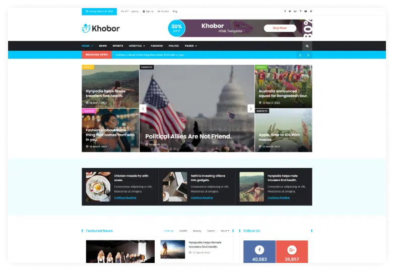 Khobor - Magazine & Newspaper HTML Template