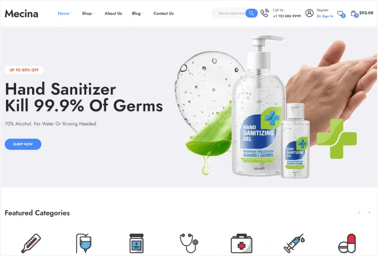 Mecina Medical Store Website Template
