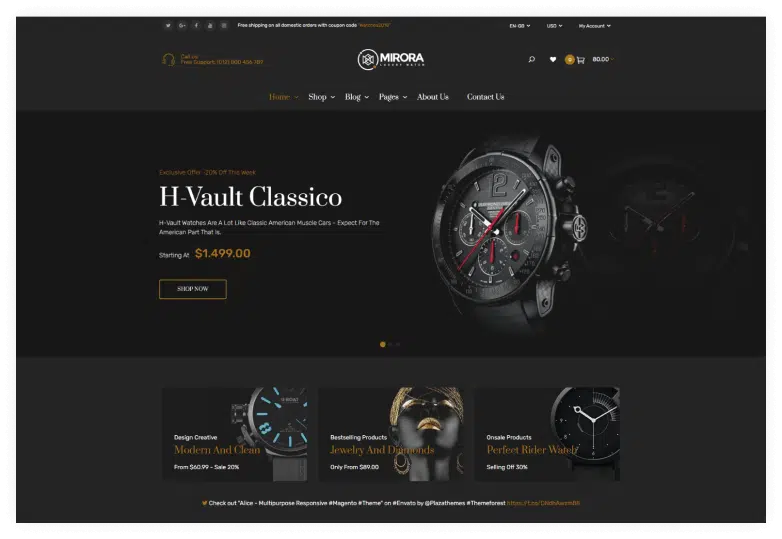 Mirora - Watch and Jewelry Store Bootstrap 4 Template