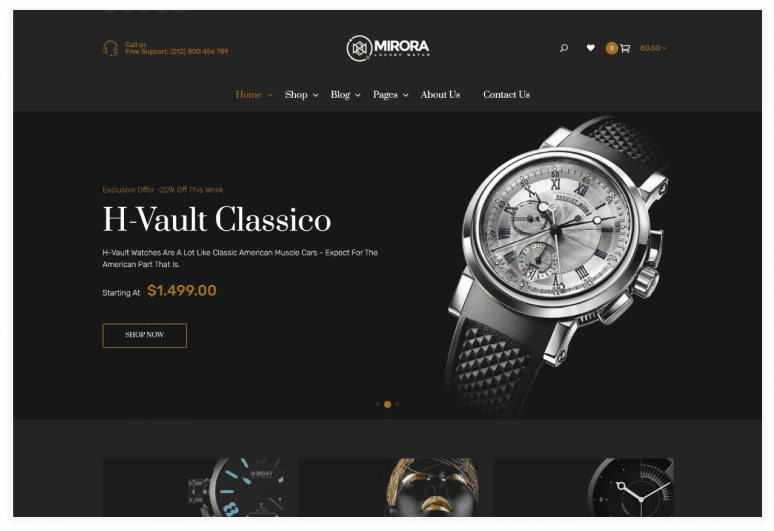 Mirora - Watch and Jewelry Store Bootstrap 4 Template