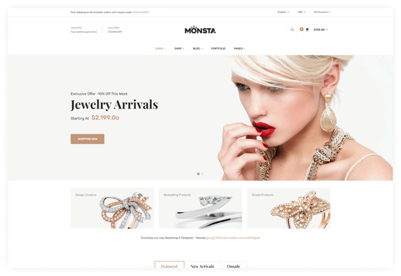 Monsta - Jewelry eCommerce Bootstrap 4 Template