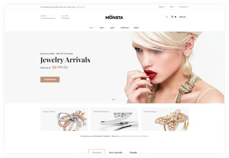 Monsta - Jewelry eCommerce Bootstrap 4 Template