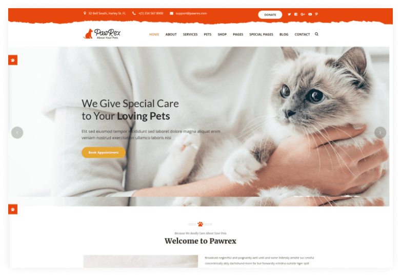 Pawrex: Pet Sitter, Groomer, and Animal Shelter Html5 RTL Template