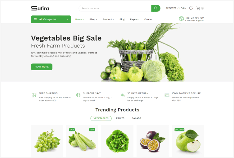 Safira – Organic Food Shopify Theme