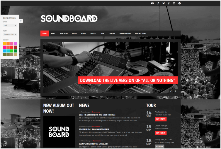 Soundboard – a Premium Responsive Music WordPress Theme