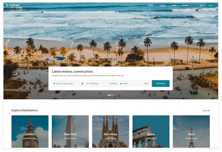 TripFinder - React Hotel Listing Template