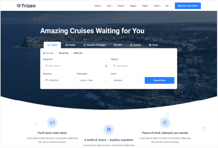 Trizen - Travel Hotel Booking HTML5 Template with Dashboard