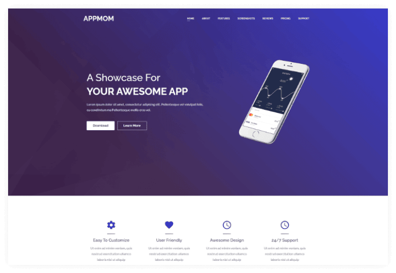 Appmom – App Landing Page HTML Template